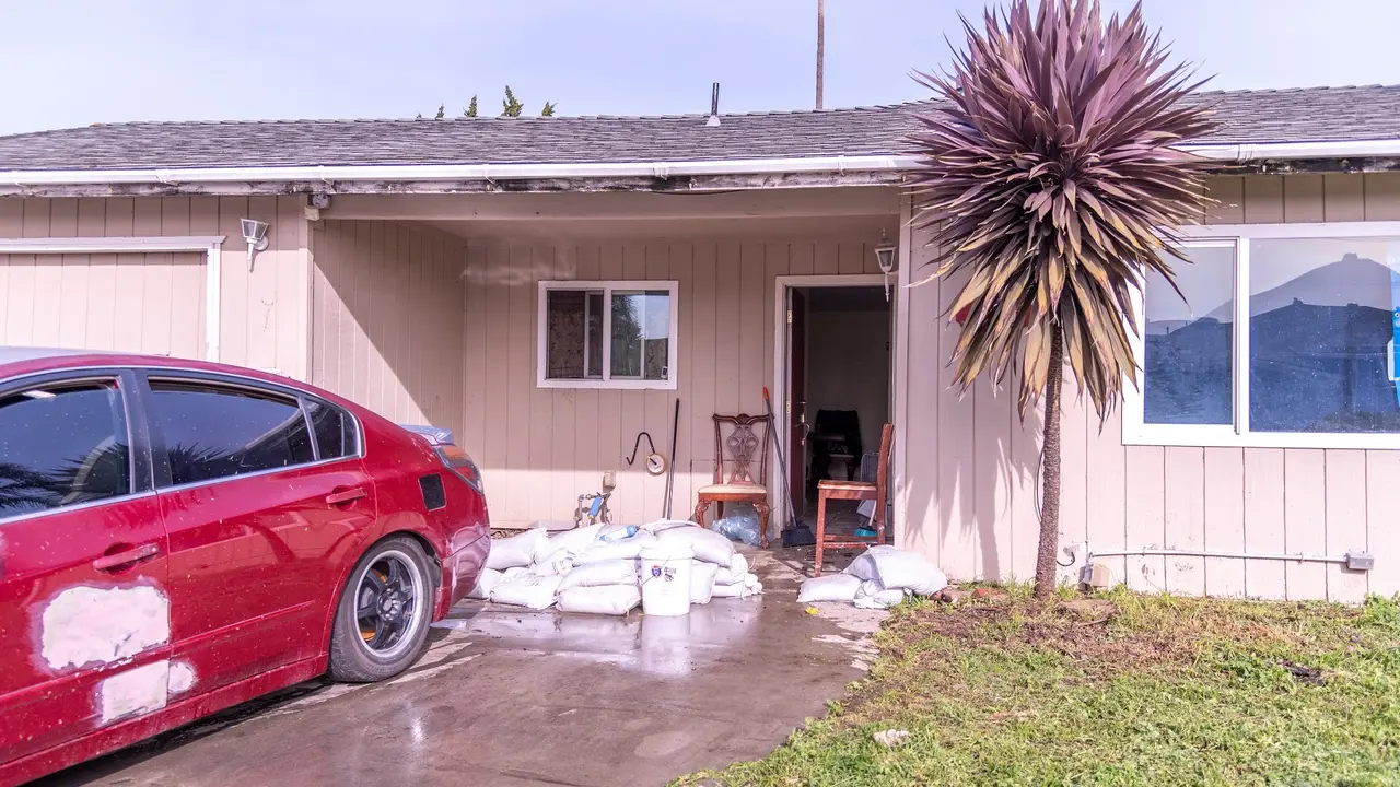 Destruction caused by the storm and flooding of the rivers. stock photo