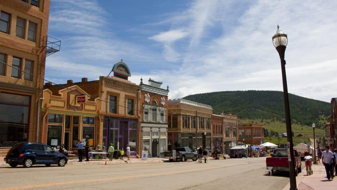 Victor, Colorado, USA - July 18, 2015: People celebrating Gold Rush Days in downtown Victor Colorado near Main Street and Colorado Highway 67.