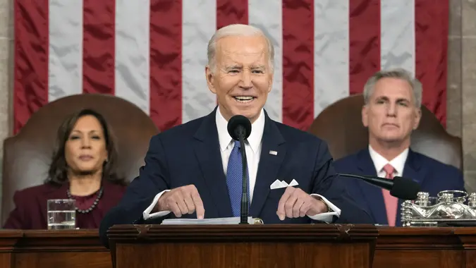 Mandatory Credit: Photo by Martin Jacquelyn/Pool/ABACA/Shutterstock (13758637bf)President Joe Biden delivers the State of the Union address to a joint session of Congress at the U.