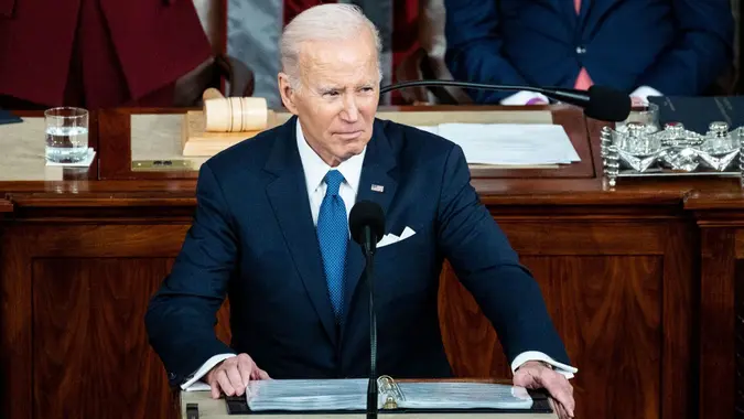 Mandatory Credit: Photo by Michael Brochstein/SOPA Images/Shutterstock (13758751x)President Joe Biden giving the State of the Union Address in the House Chamber at the U.