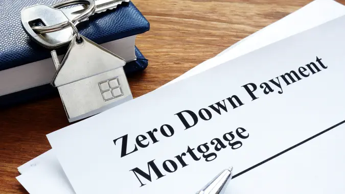 Zero down payment mortgage form and key.
