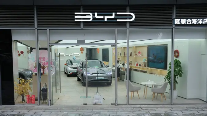 Shanghai,China-June 5th 2022: BYD electric car store.