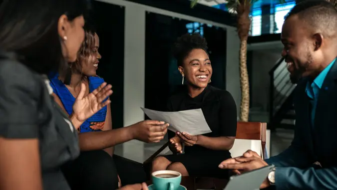 All african casual business meeting.