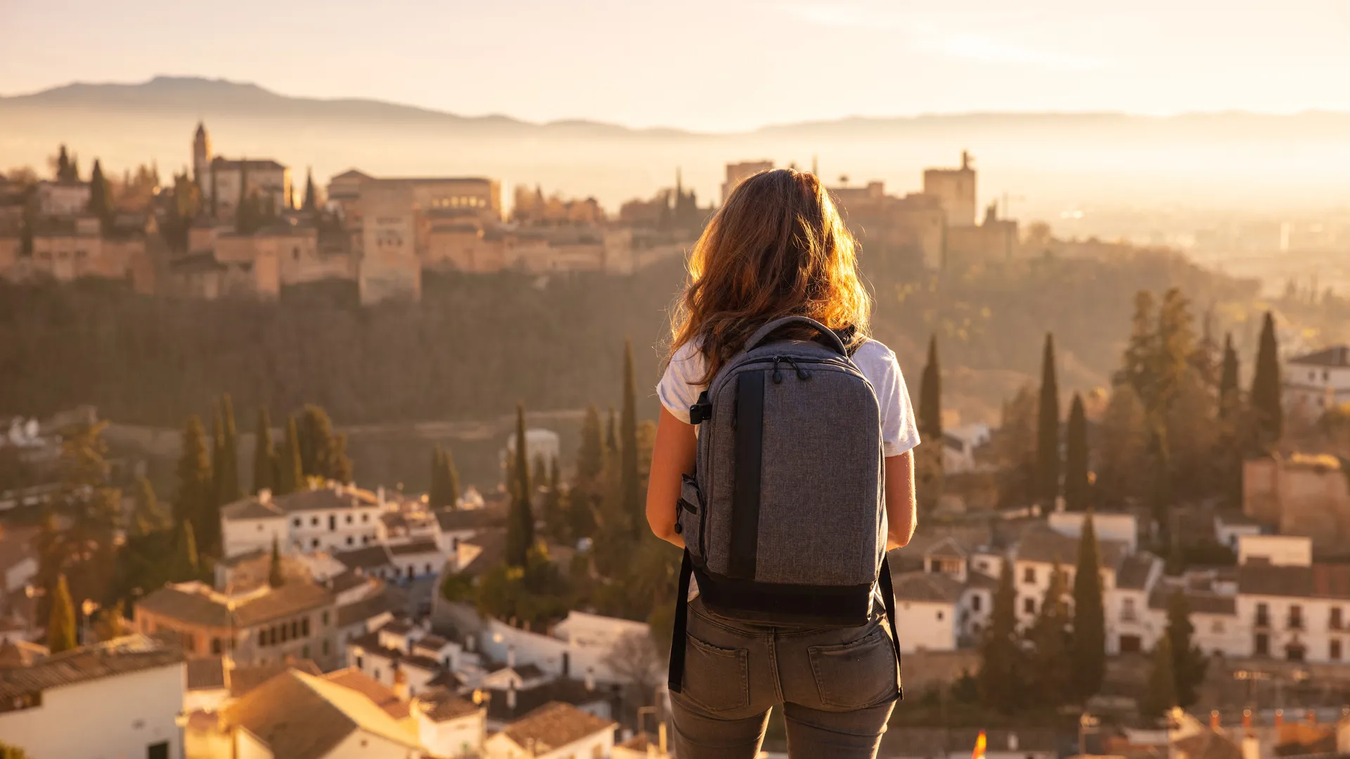 woman traveler in europa- Alhambra in Spain.