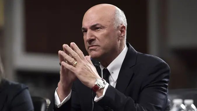 Mandatory Credit: Photo by LENIN NOLLY/EPA-EFE/Shutterstock (13666416c)Canadian investor Kevin O'Leary appears before the US Senate's Banking, Housing, and Urban Affairs Committee at the US Capitol, Washington DC, 14 December 2022.