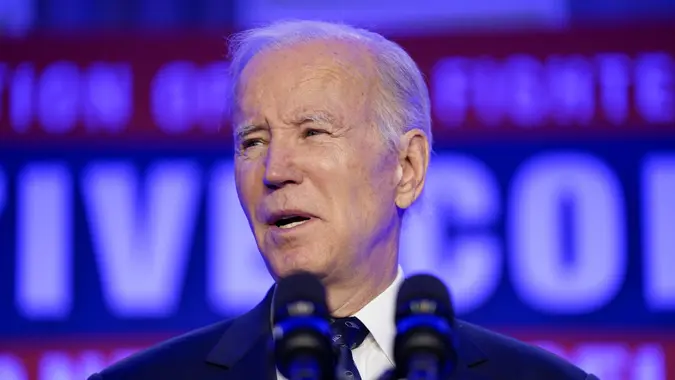 Mandatory Credit: Photo by Evan Vucci/AP/Shutterstock (13795181g)President Joe Biden delivers remarks to the 2023 International Association of Fire Fighters Legislative Conference, in WashingtonBiden, Washington, United States - 06 Mar 2023.