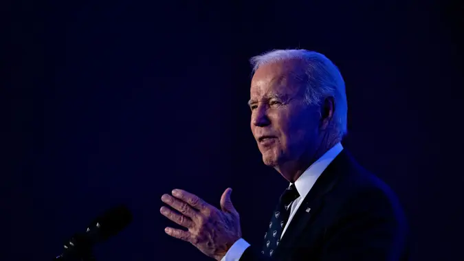 Mandatory Credit: Photo by ANDER HARRER/EPA-EFE/Shutterstock (13795235c)US President Joe Biden speaks at the International Association of Fire Fighters legislative conference in Washington, DC, US, 06 March 2023.