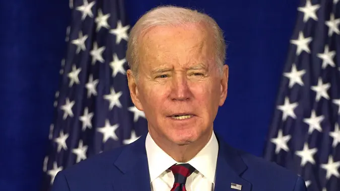 Mandatory Credit: Photo by Allison Dinner/EPA-EFE/Shutterstock (13822463j)US President Joe Biden speaks at the Boys & Girls Club of West San Gabriel Valley in Monterey Park, California, USA, 14 March 2023.