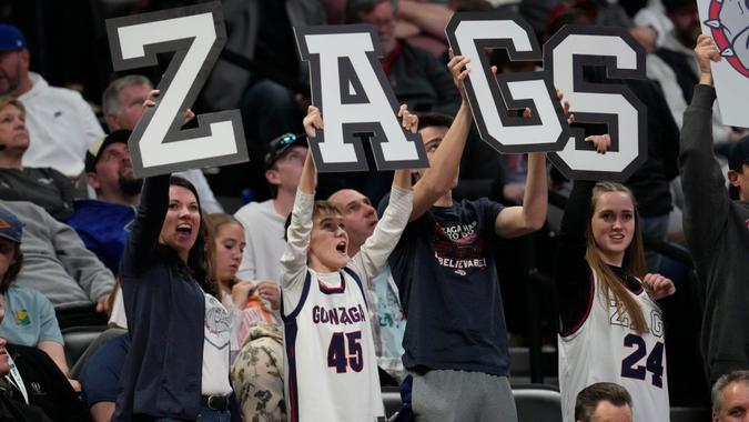 Mandatory Credit: Photo by David Zalubowski/AP/Shutterstock (13834533az)Gonzaga fans in the second half of a second-round college basketball game in the men's NCAA Tournament, in DenverNCAA TCU Gonzaga Basketball, Denver, United States - 19 Mar 2023.