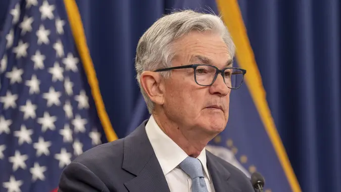 Mandatory Credit: Photo by Ken Cedeno/UPI/Shutterstock (13840820d)Federal Reserve Chairman Jerome Powell holds a news conference following the Federal Open Market Committee meeting at the William McChesney Martin Jr.