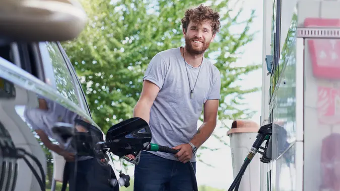 Taking a moment to refuel stock photo
