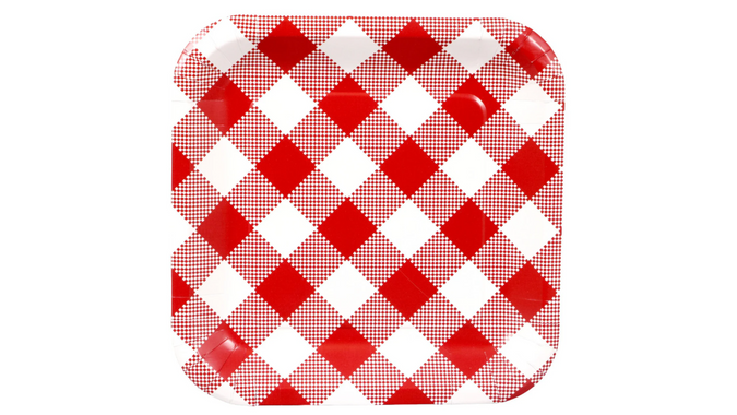 Red Square Gingham Paper Party Plates