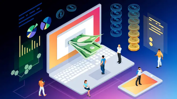 Isometric concept of crypto currency.