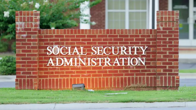 Illuminated social security administration sign stock photo