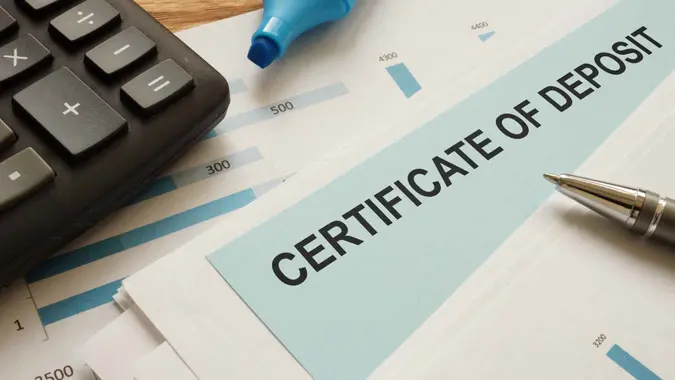 certificate of deposit CD is shown on a conceptual business photo.