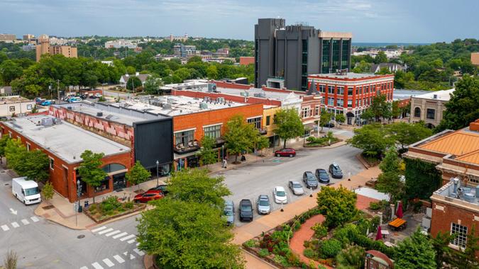 Aerial view of Fayetteville Arkansas.