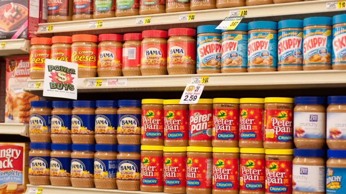 Tuscaloosa, Alabama, USA - December 21, 2010: Peanut Butter selections in a grocery store.