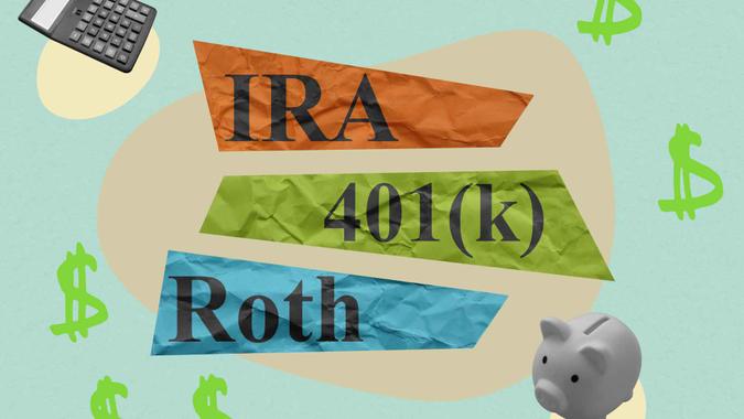 A Collage about retirement plans Roth IRA and 401k.