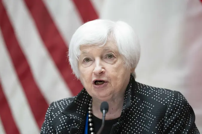 Mandatory Credit: Photo by Bonnie Cash/UPI/Shutterstock (13868918d)Treasury Secretary Janet Yellen speaks during an event to sign a $649 million Infrastructure and Finance Grant with the Indonesian government during the 2023 World Bank and International Monetary Fund Spring Meetings at the IMF Headquarters in Washington, DC on Wednesday, April 13, 2023.