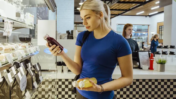 Purchasing Healthy Refreshments stock photo