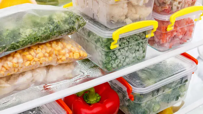 Frozen food in the refrigerator.