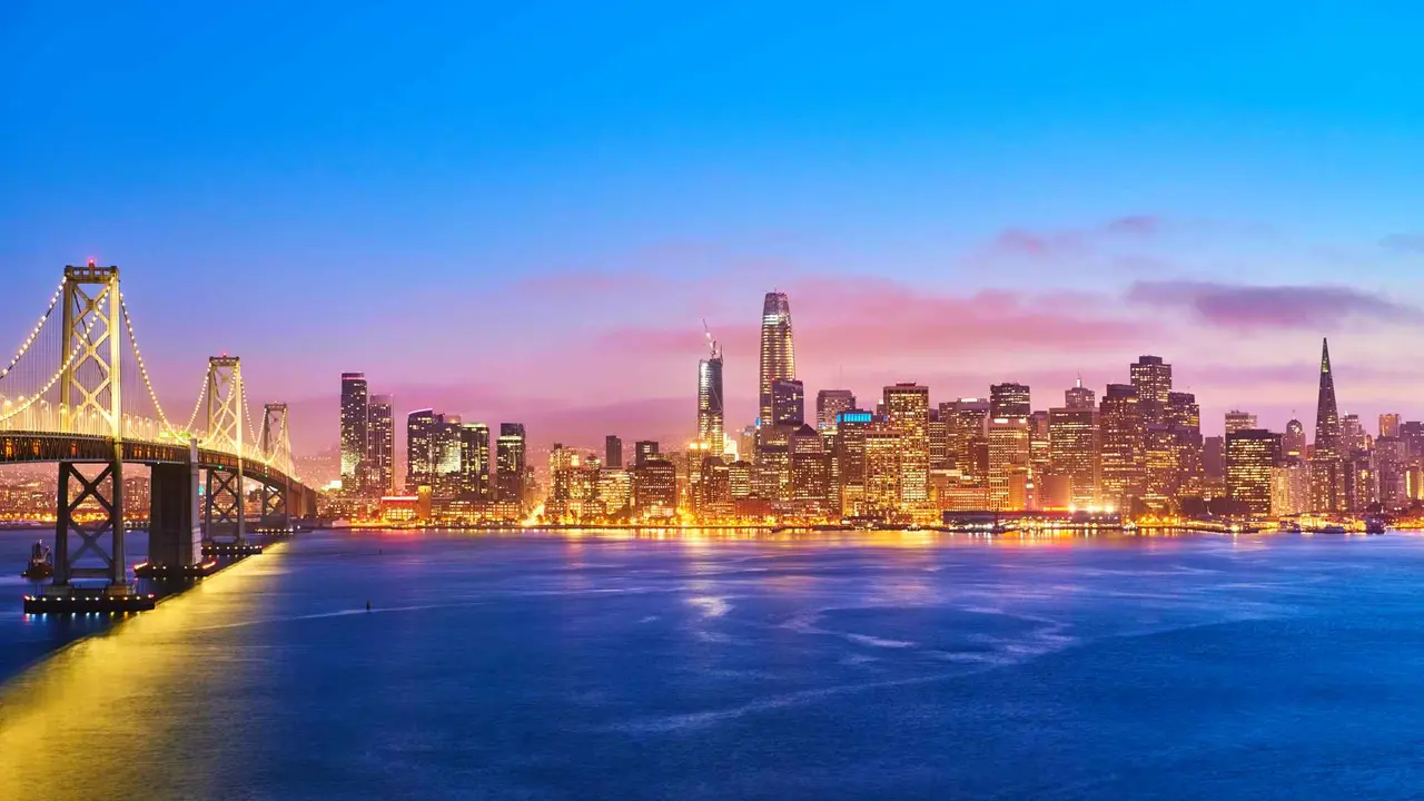 San Francisco skyline at sunset, California, USA.