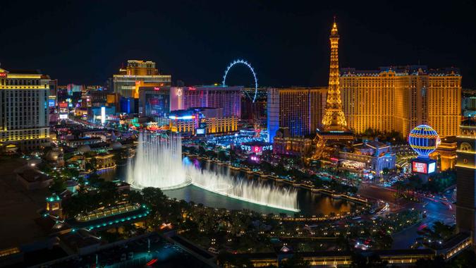 LAS VEGAS, USA - JULY 14 : World famous Vegas Strip in Las Vegas, Nevada as seen at night on July 14, 2016 in Las Vegas, USA.