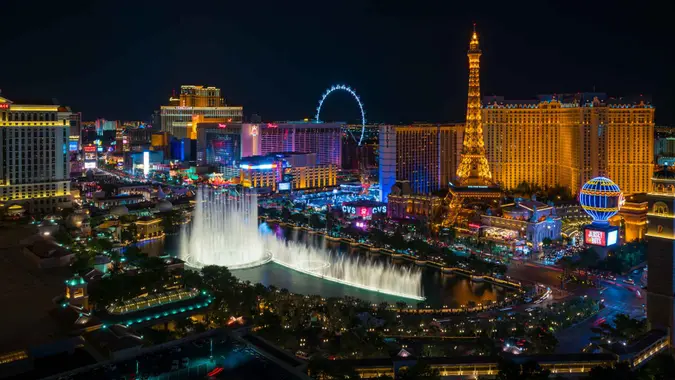 LAS VEGAS, USA - JULY 14 : World famous Vegas Strip in Las Vegas, Nevada as seen at night on July 14, 2016 in Las Vegas, USA.