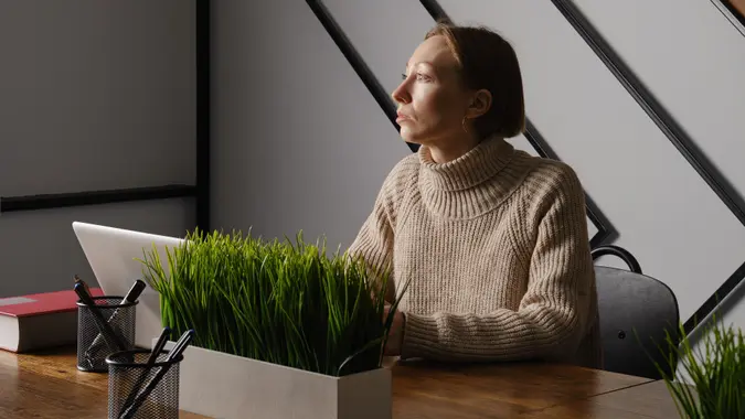 Mandatory Credit: Photo by Aleksei Isachenko/imageBROKER/Shutterstock (13784764o)Middle aged woman works overtime in office late at nightVarious 23acchbada.