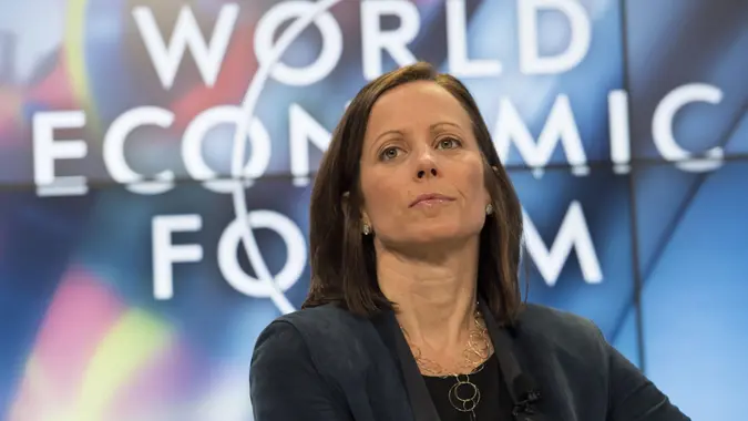Mandatory Credit: Photo by Gian Ehrenzeller/EPA-EFE/Shutterstock (9331978u)Adena FriedmanWorld Economic Forum 2018 in Davos, Switzerland - 23 Jan 2018Adena Friedman, President and Chief Executive Officer Nasdaq, attends the opening day of the 48th annual meeting of the World Economic Forum, WEF, in Davos, Switzerland, 23 January 2018.
