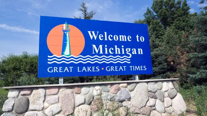 Michigan Welcome Sign stock photo