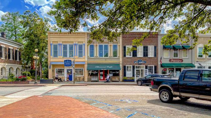 Georgetown, SC/USA - 04/29/2021 - Retail stores on Front Street.