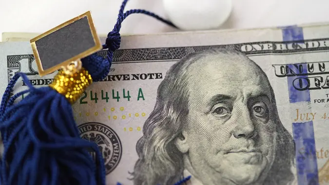close up shot of a white graduation cap.