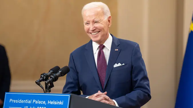 President Joe Biden, joined by with Finnish President Sauli Niinisto, participates in a press conference, Finland - 13 Jul 2023