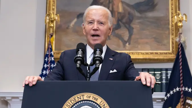 US President Joe Biden delivers remarks in the Roosevelt Room of the White House, Washington, District of Columbia, USA - 30 Jun 2023