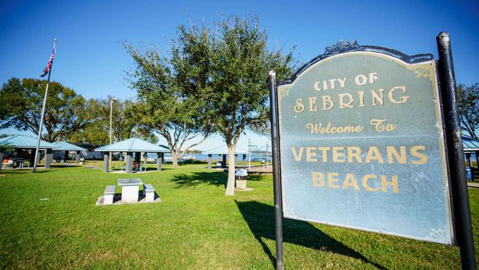 Sebring, FL, USA - January 7, 2022: Veterans Beach at The City of Sebring FL USA.