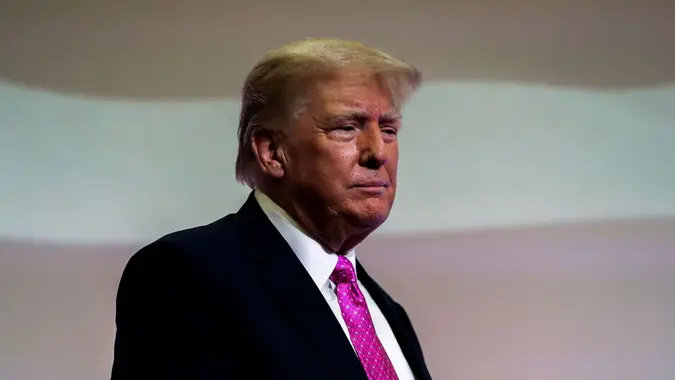 Mandatory Credit: Photo by Chris duMond/Shutterstock (13989532o)Former President Donald Trump addresses the Oakland County Republican Party during a Lincoln Day Dinner at Suburban Collection Showplace in Novi, MI on June 25, 2023.