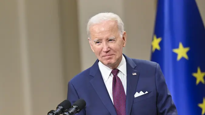 Mandatory Credit: Photo by Henrik Montgomery/TT/Shutterstock (14008776t)US President Joe Biden during a press conference at the US-Nordic Leaders' Summit Meeting at the Presidential Palace in Helsinki, Finland, July 13, 2023.