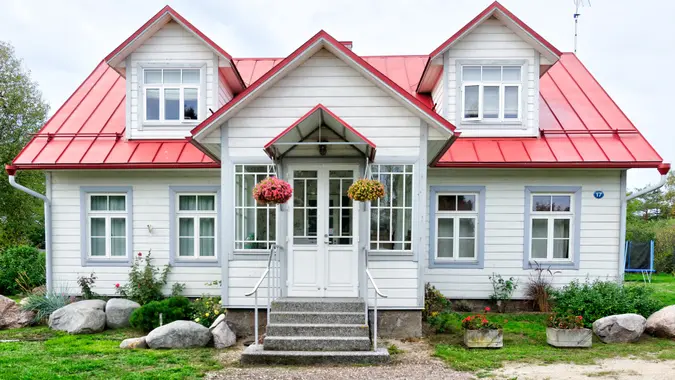 White house with red roof
