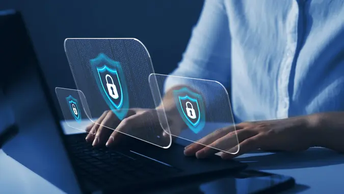 Cyber security firewall interface protection concept.