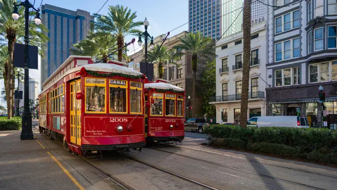 New Orleans Street Cars in Canal Street.