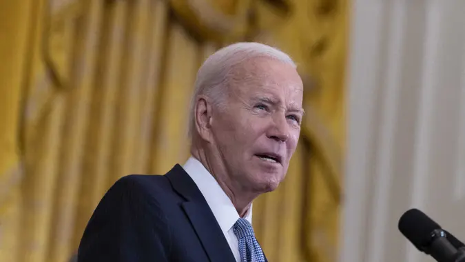Mandatory Credit: Photo by Pool/ABACA/Shutterstock (14056981l)United States President Joe Biden makes remarks on the anniversary of the Inflation Reduction Act at the White House in Washington, DC, August 16, 2023.