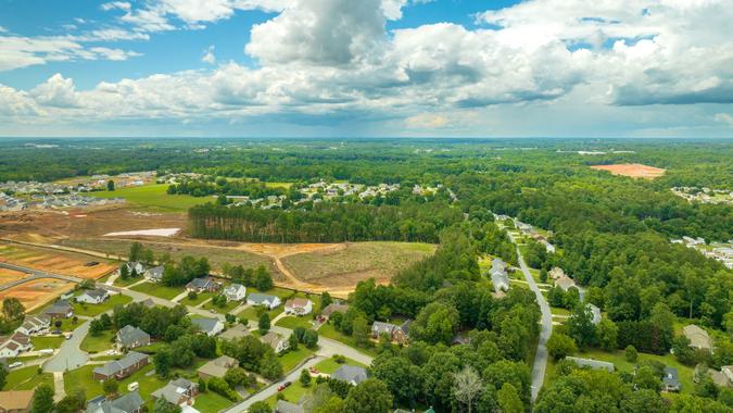 Aerial view of Graham, North Carolina, showcasing the vibrant scenery that the area has to offer stock photo