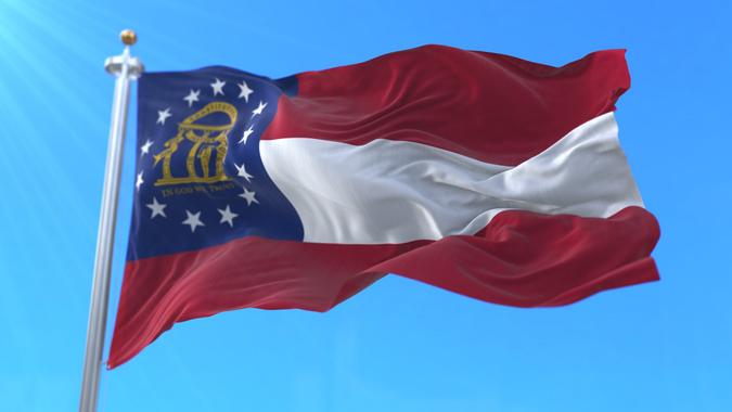 Flag of american state of Georgia, region of the United States stock photo