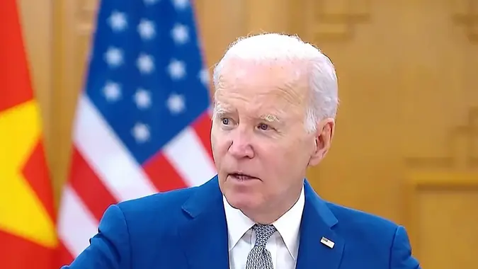 Mandatory Credit: Photo by UPI/Shutterstock (14092345e)US President Joe Biden speaks to the media after a meeting with Vietnam's Communist Party General Secretary Nguyen Phu Trong at the Communist Party of Vietnam Headquarters in Hanoi on sunday, September 10, 2023.