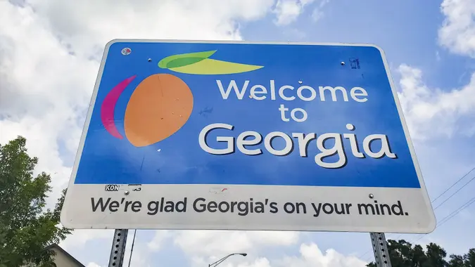 Welcome to Georgia State Sign stock photo