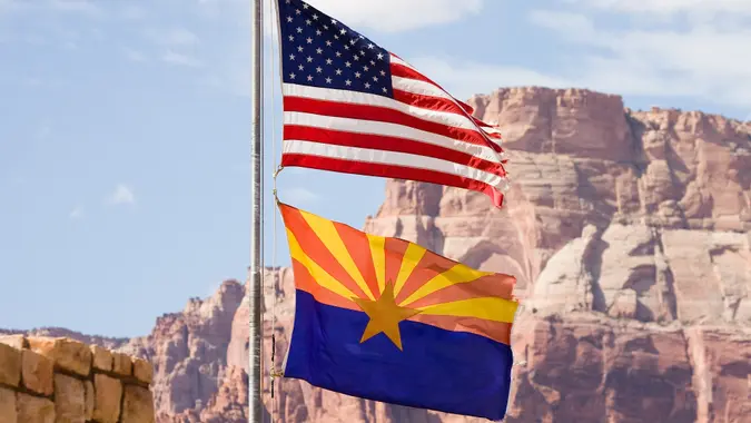 Flag USA and Arizona stock photo