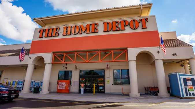 Photo of The Home Depot at Tower Shops outdoor mall Davie Florida stock photo