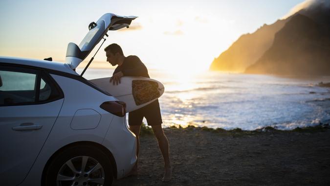 Take the surfboard and go! stock photo