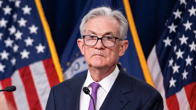 Mandatory Credit: Photo by Xinhua/Shutterstock (14113821f)Federal Reserve Chair Jerome Powell holds a press conference in Washington, D.